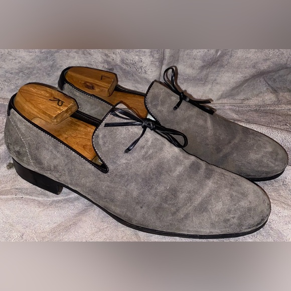 John Varvatos Hand Made Italy Smoking Slippers Loafers Suede Leather Tie 9.5 - Picture 1 of 9